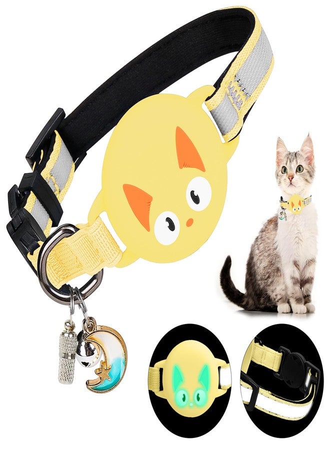 Woyinger Reflective Breakaway Cat Collars with Bells, Hidden GPS Tracker for Airtag Safety Buckle Kitten Collar, with Name Tag, Waterproof for AirTag Luminous Holder, Accessories, Stuff(Lemon Yellow) - Image 1